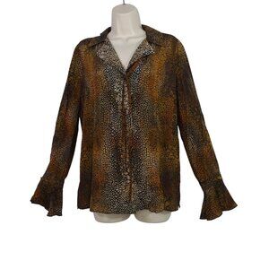 Kobi Halperin Animal Leopard Print Silk Blouse Women Size S Long Bell Sleeves